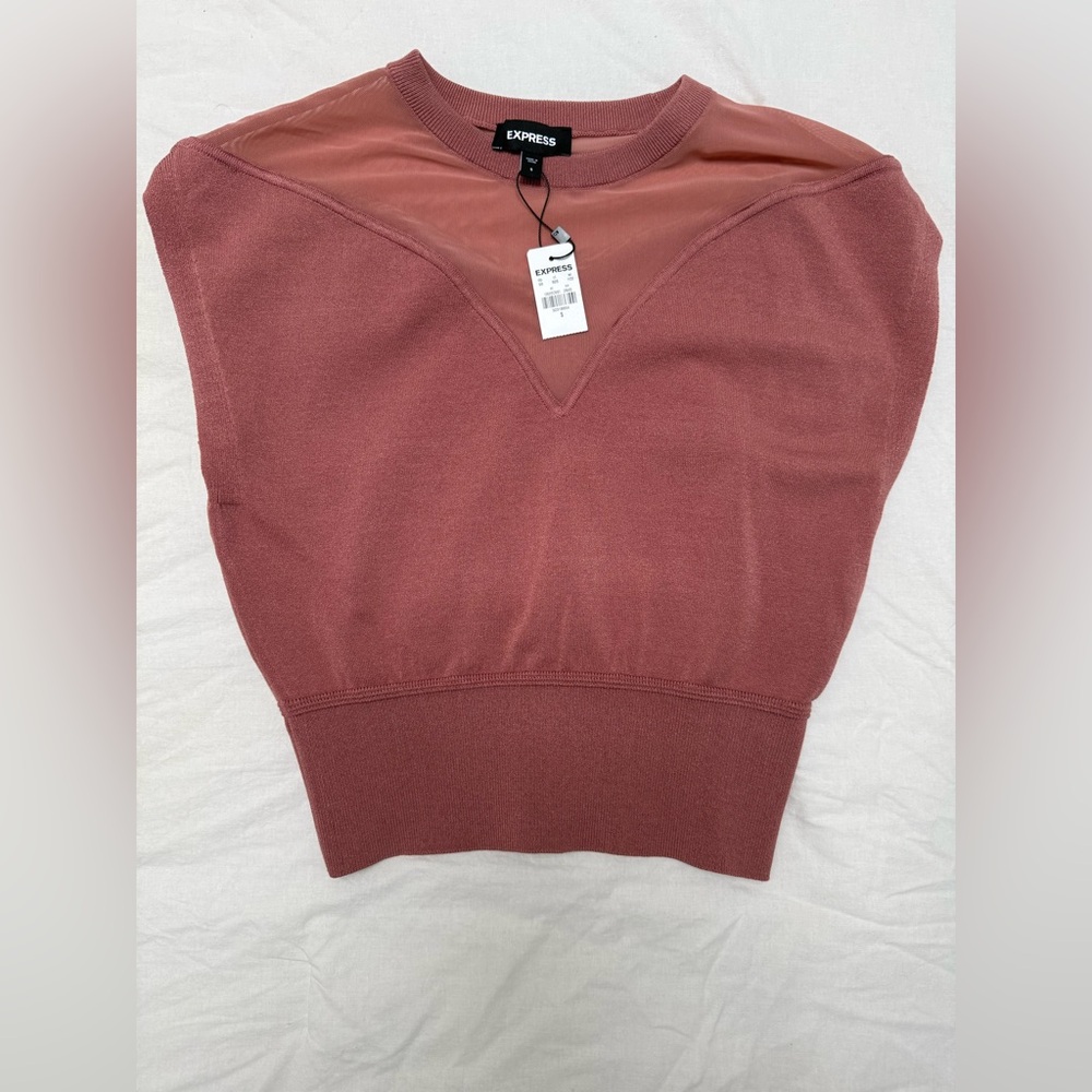 Express Dusty Rose Knit Vest with sheer neck area size small